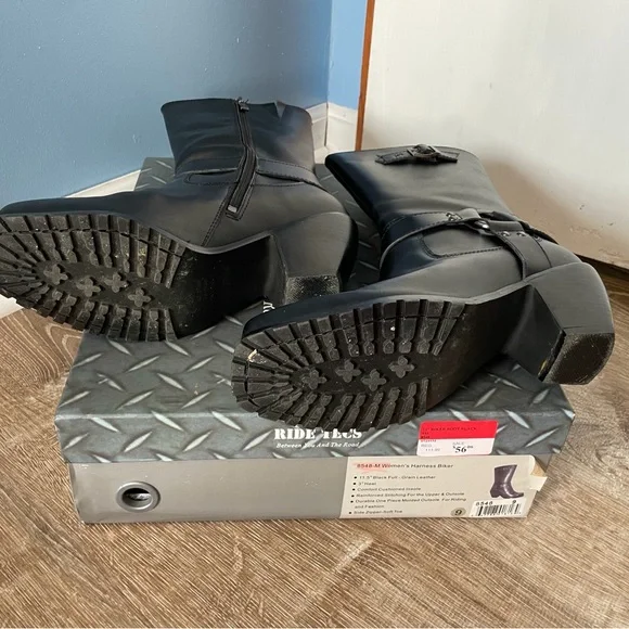 Women’s Harness Biker Boots, Black, Size 9 - Picture 3 of 9